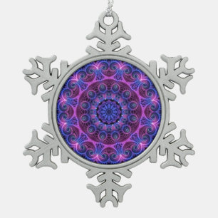Kaleidoscope Apophysis Mandala Hearts Snowflake Pewter Christmas Ornament