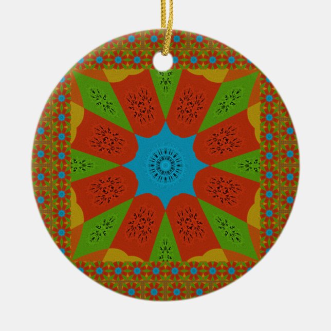 Kaleidoscope Bloom A Vibrant African Print Colour  Ceramic Tree Decoration (Front)