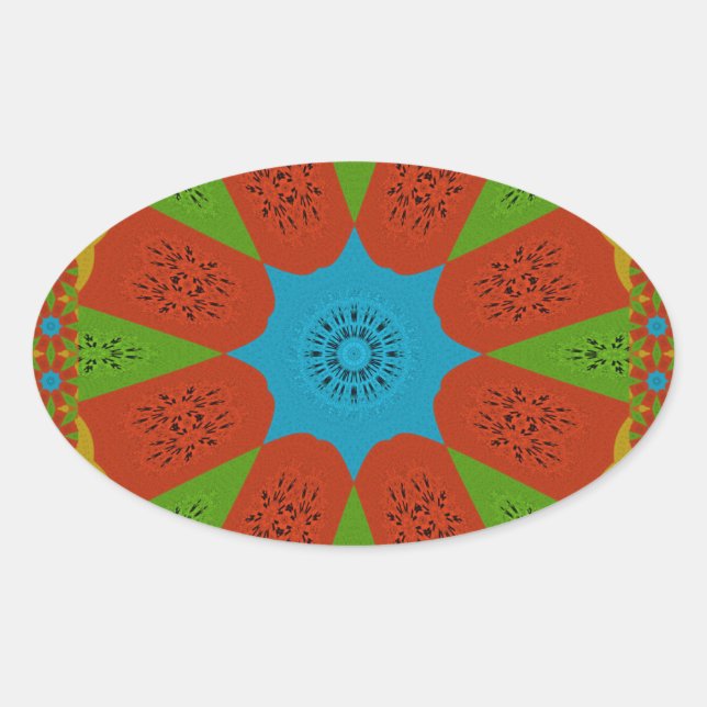 Kaleidoscope Bloom A Vibrant African Print Colour  Oval Sticker (Front)