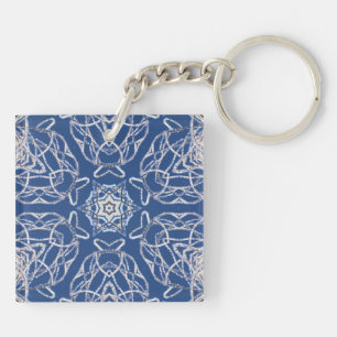 Kaleidoscope Blue White Snow Stars Key Ring