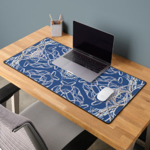 Kaleidoscope Bright Blue, White, Single Star Desk Mat