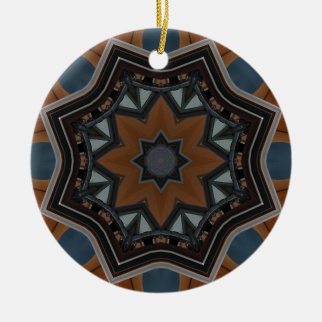 Kaleidoscope brown star ceramic tree decoration (Front)
