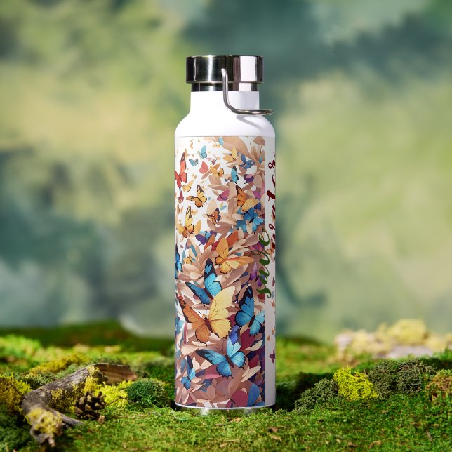 Kaleidoscope Butterflies White Water Bottle (Outdoor)