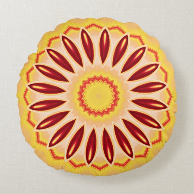 Kaleidoscope Colour Wheel Flower Round Cushion (Front)