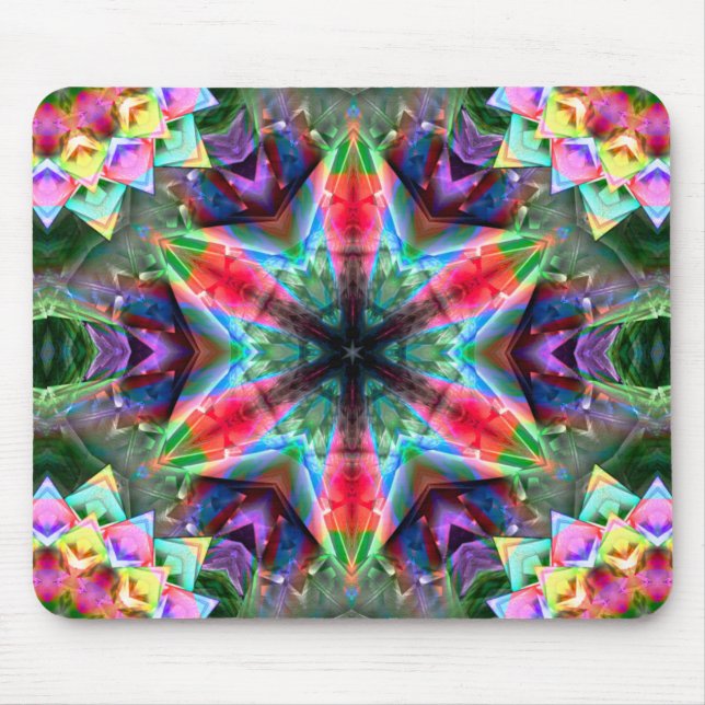 Kaleidoscope coloured star sunk in virtual brushed mouse mat (Front)