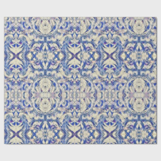Kaleidoscope Delft Tile Pattern in Blue and White Wrapping Paper