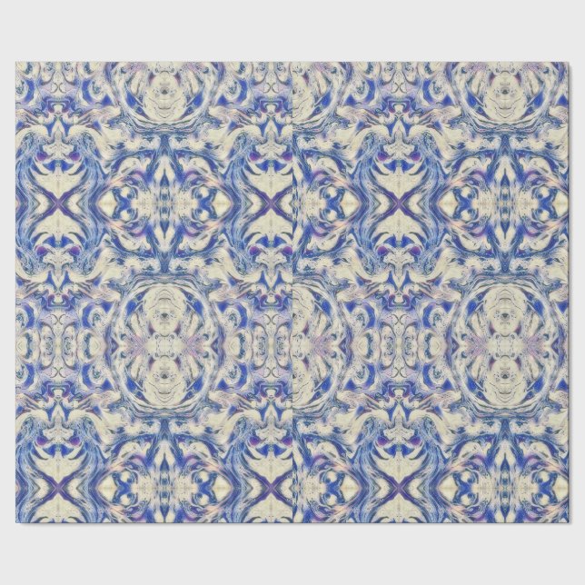 Kaleidoscope Delft Tile Pattern in Blue and White Wrapping Paper (Seam)