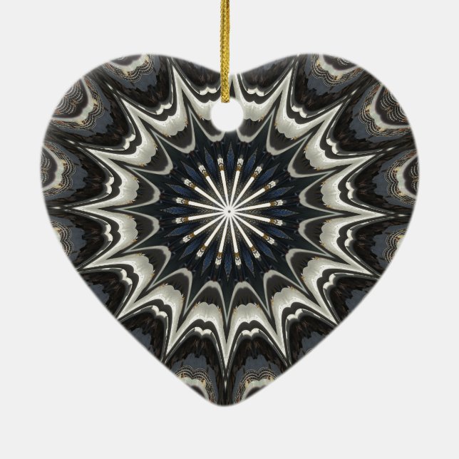 Kaleidoscope Design Black Grey Blue White Art Ceramic Tree Decoration (Back)