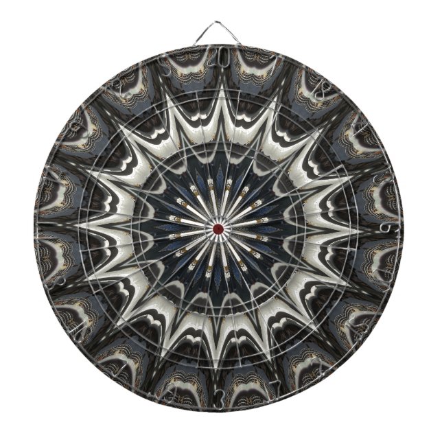 Kaleidoscope Design Black Grey Blue White Art Dartboard (Front)