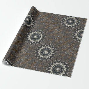 Kaleidoscope Design Black Grey Blue White Art Wrapping Paper