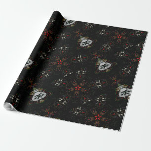 Kaleidoscope Design Black Red Floral Pattern Wrapping Paper