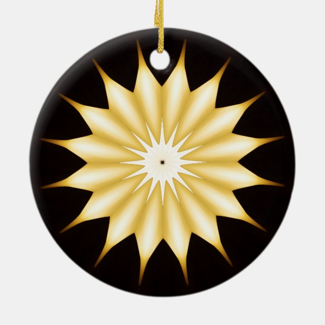 Kaleidoscope Design Bright Yellow Star Ceramic Tree Decoration (Back)