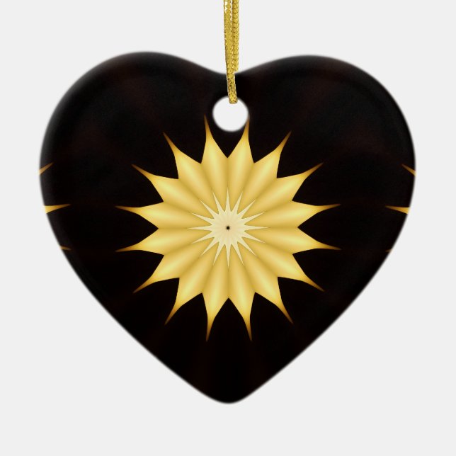 Kaleidoscope Design Bright Yellow Star Ceramic Tree Decoration (Front)