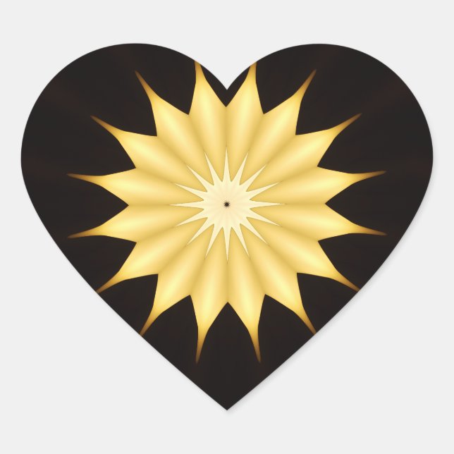 Kaleidoscope Design Bright Yellow Star Heart Sticker (Front)