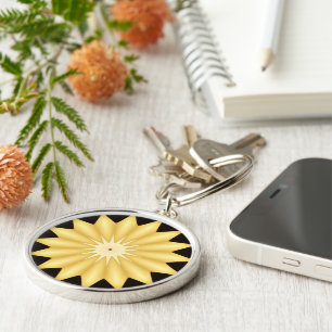 Kaleidoscope Design Bright Yellow Star Key Ring