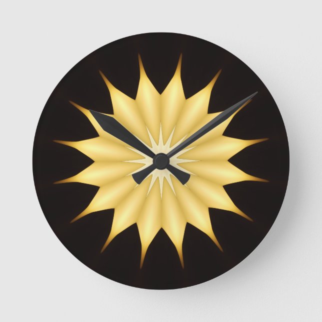 Kaleidoscope Design Bright Yellow Star Round Clock (Front)