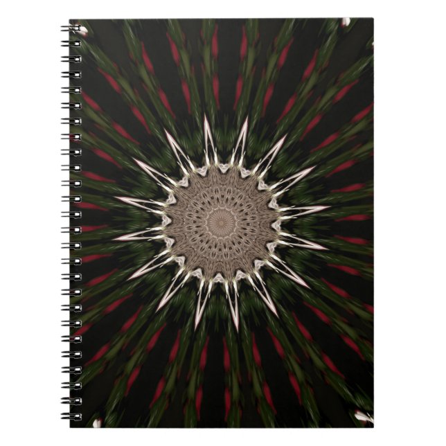 Kaleidoscope Design Dark Green Red Brown Notebook (Front)