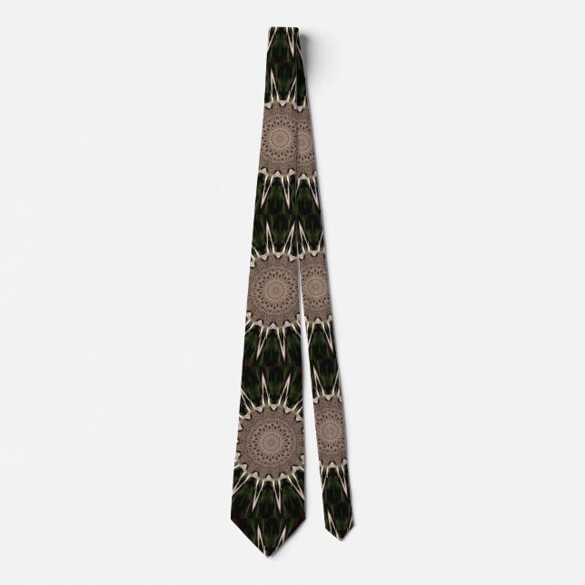 Kaleidoscope Design Dark Green Red Brown Tie (Front)