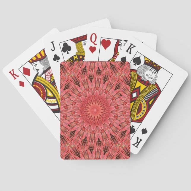 Kaleidoscope Design Floral Red Playing Cards (Back)