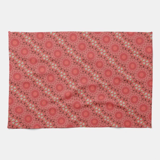 Kaleidoscope Design Floral Red Tea Towel (Horizontal)