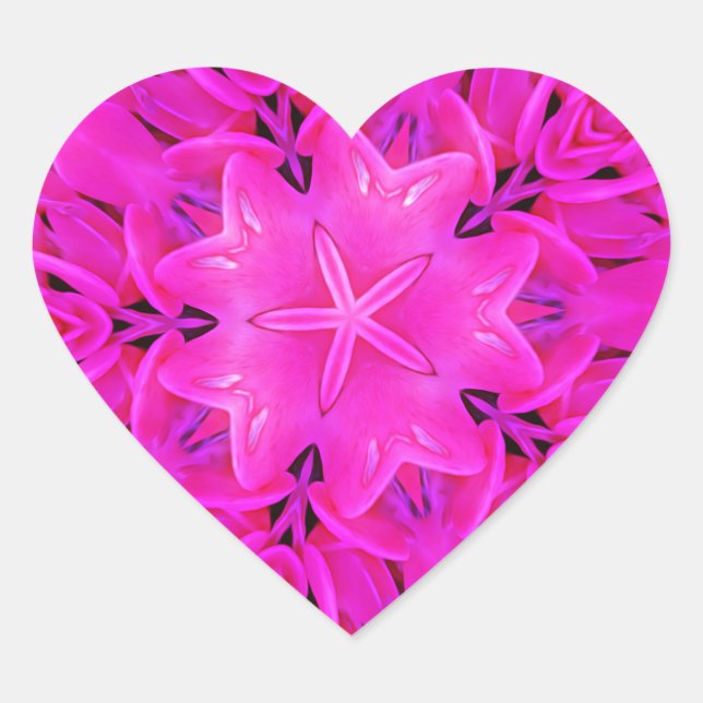 Kaleidoscope Design Hot Pink Floral Art Heart Sticker (Front)