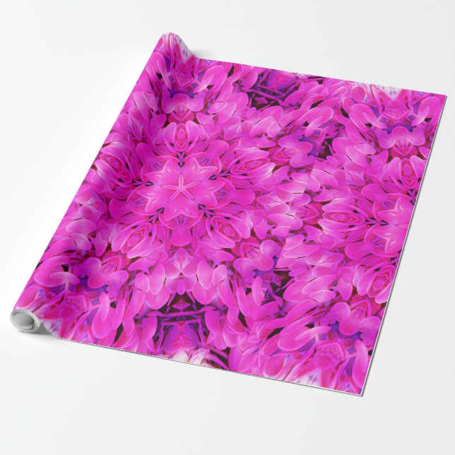 Kaleidoscope Design Hot Pink Floral Art Wrapping Paper (Unrolled)