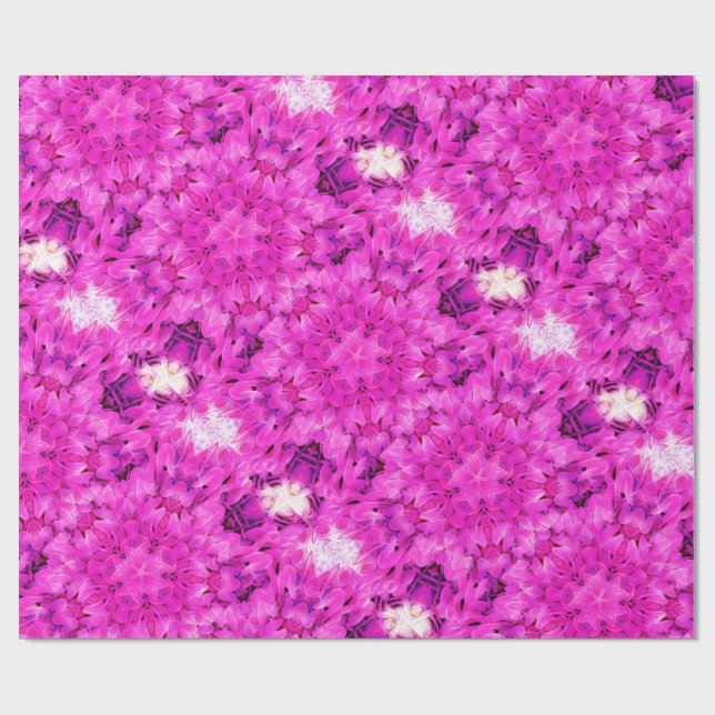 Kaleidoscope Design Hot Pink Floral Art Wrapping Paper (Flat)