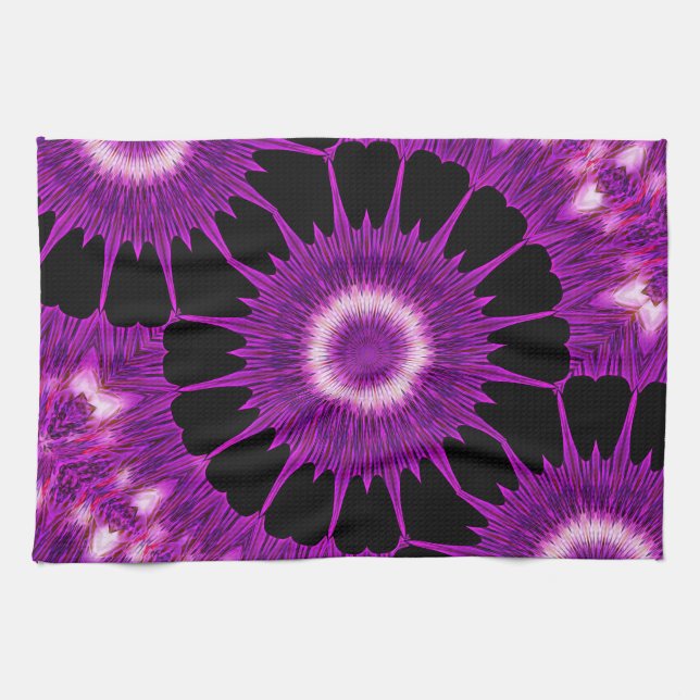 Kaleidoscope Design Purple Pink Art Tea Towel (Horizontal)