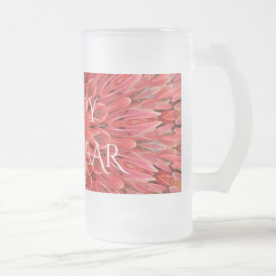 Kaleidoscope Design Red Flower Happy New Year Text Frosted Glass Beer Mug