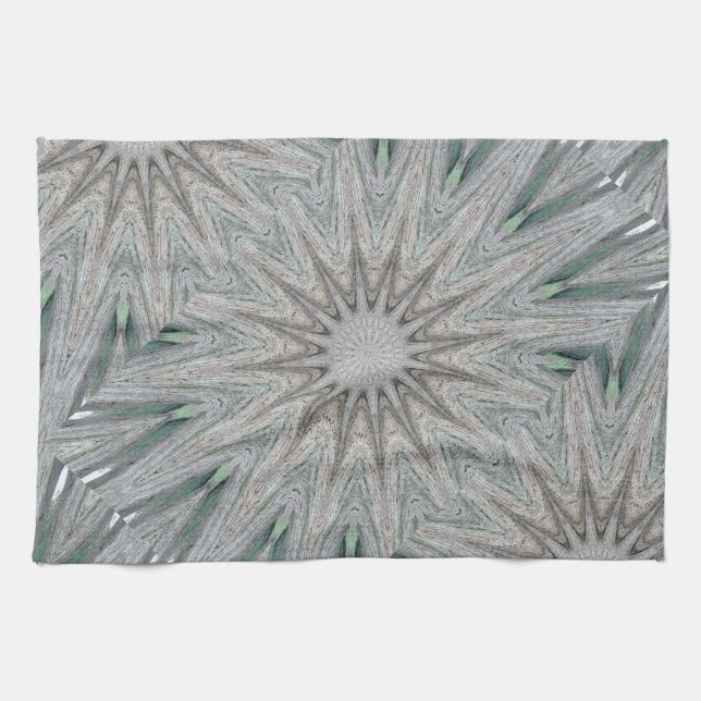 Kaleidoscope Design Rustic Light Grey Colours Tea Towel (Horizontal)
