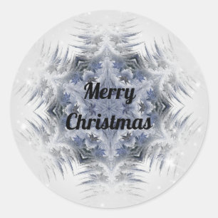 Kaleidoscope Design Sparkling Blue Snowflake Classic Round Sticker