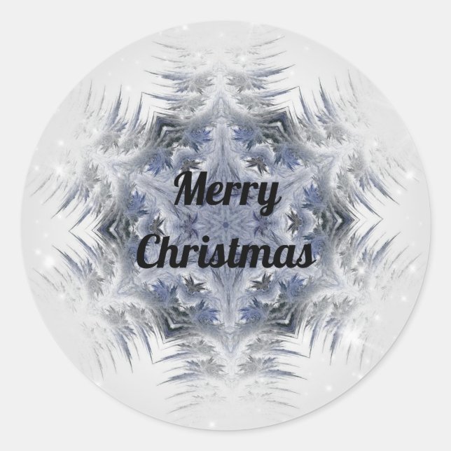 Kaleidoscope Design Sparkling Blue Snowflake Classic Round Sticker (Front)