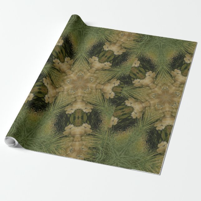 Kaleidoscope Design Star from Pampas Grass Green Wrapping Paper (Unrolled)