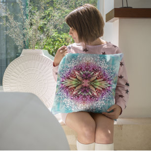 Kaleidoscope Dewdrops: Abstract Floral Art Cushion