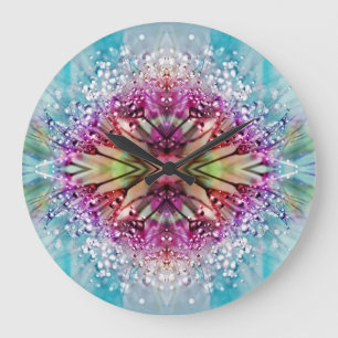 Kaleidoscope Dewdrops: Abstract Floral Art Large Clock