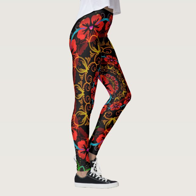 Kaleidoscope Fractal Hibiscus Flowers Leggings (Right)