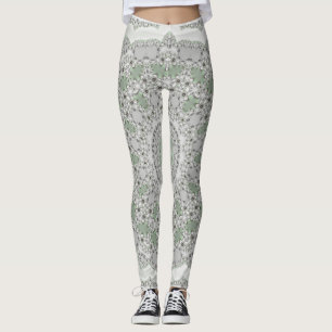 Kaleidoscope Fractal Mandala - grey green Leggings