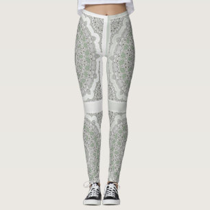 Kaleidoscope Fractal Mandala - grey green Leggings