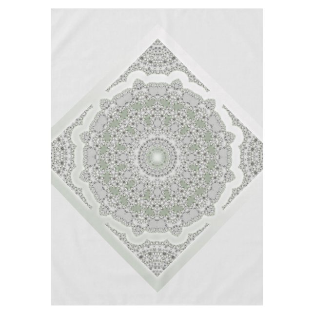 Kaleidoscope Fractal Mandala - grey green Tablecloth (Front)