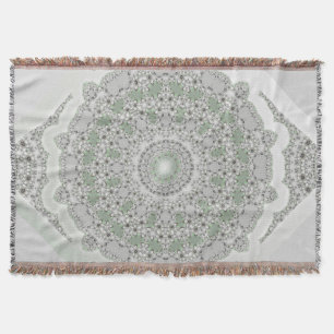 Kaleidoscope Fractal Mandala - grey green Throw Blanket