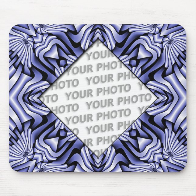 Kaleidoscope frameART - blue + your photo & text Mouse Mat (Front)