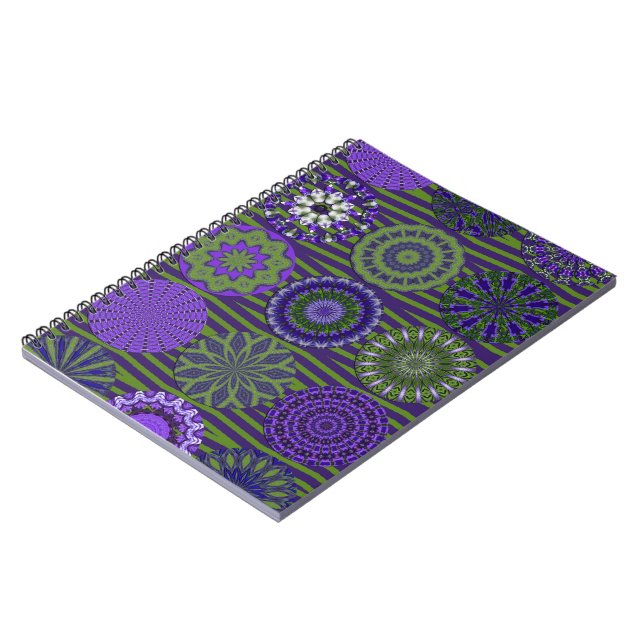 Kaleidoscope Fun, Purple-Green Spiral Notebook (Left Side)