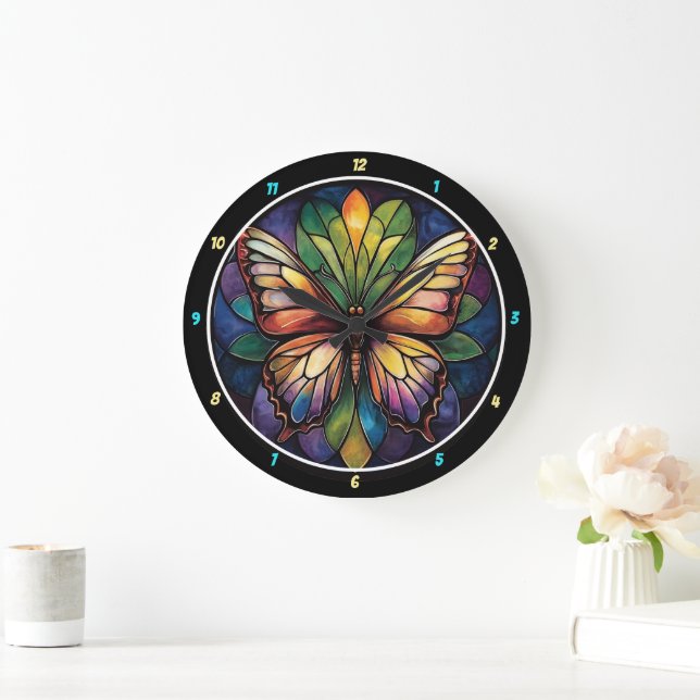 Kaleidoscope Garden" - Stained Glass Butterfly Large Clock (Home)