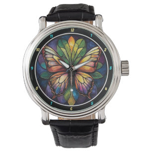 Kaleidoscope Garden" - Stained Glass Butterfly Watch