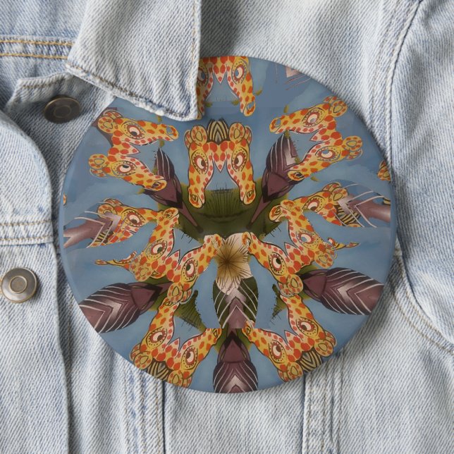 Kaleidoscope Giraffe Mandala: Abstract Safari Art 6 Cm Round Badge (In Situ)