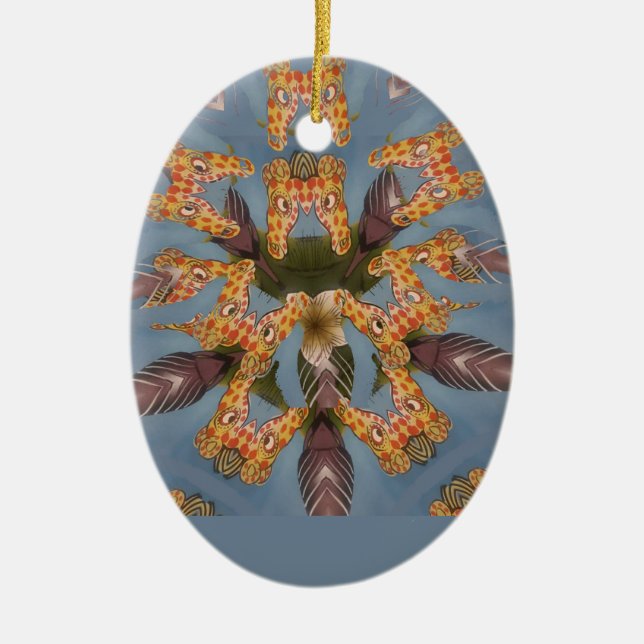 Kaleidoscope Giraffe Mandala: Abstract Safari Art Ceramic Tree Decoration (Front)