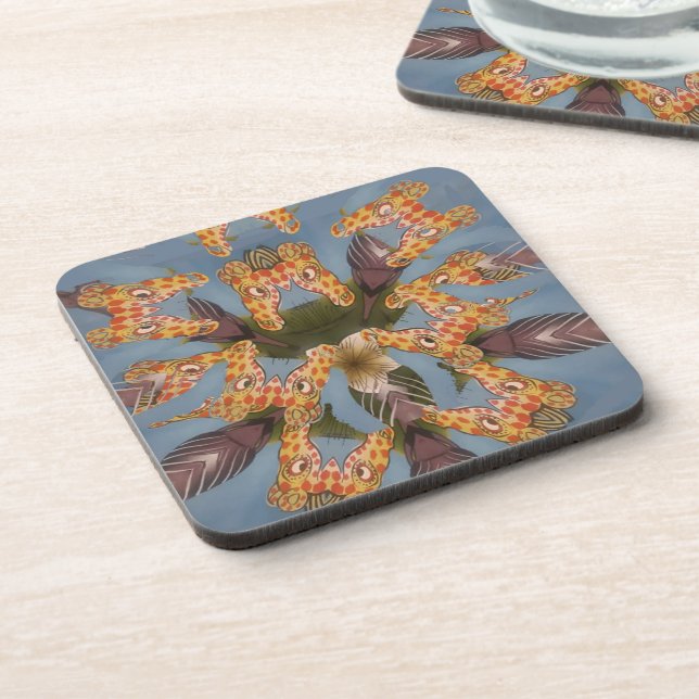 Kaleidoscope Giraffe Mandala: Abstract Safari Art Coaster (Left Side)