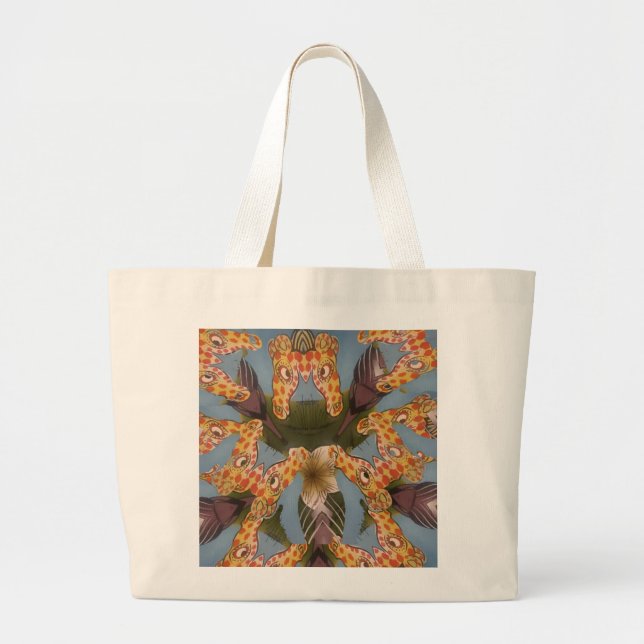 Kaleidoscope Giraffe Mandala: Abstract Safari Art Large Tote Bag (Front)