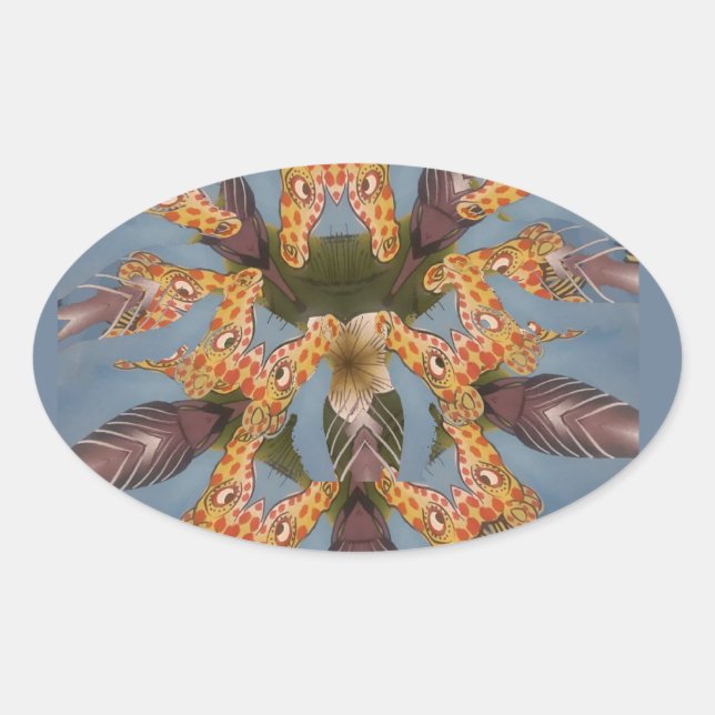 Kaleidoscope Giraffe Mandala: Abstract Safari Art Oval Sticker (Front)