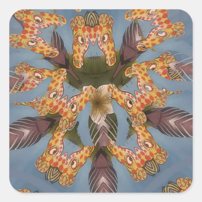 Kaleidoscope Giraffe Mandala: Abstract Safari Art Square Sticker (Front)